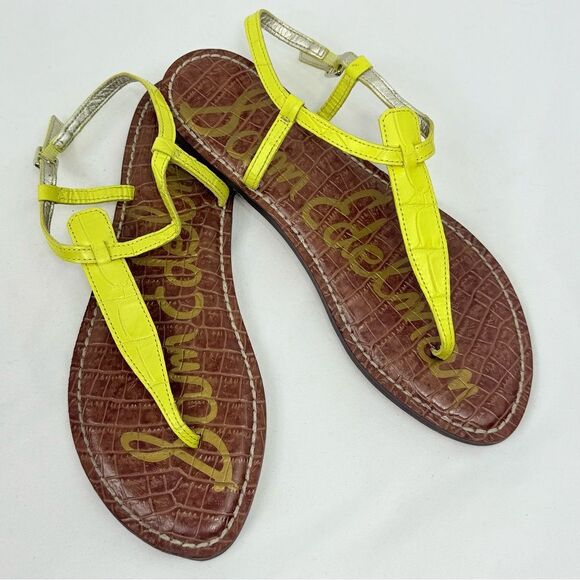 Sam Edelman GIGI Yellow Reptile Embossed Thong T Strap Leather Sandals - Picture 1 of 15